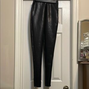 Maniere De Voir Textured Black Faux Leather Pants